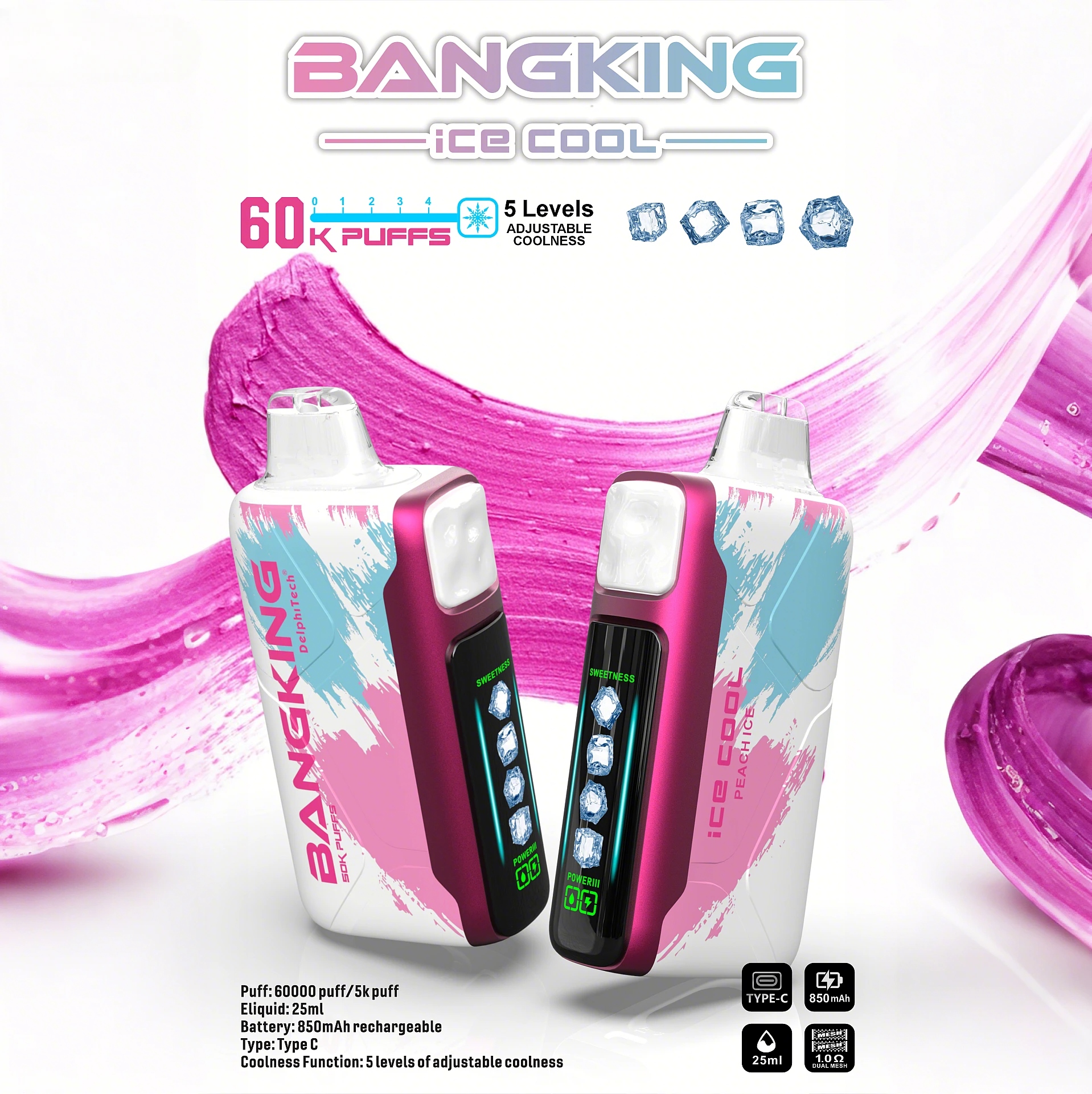 【王嘉爾同款電子煙】BangKing 60000口拋棄式電子煙 | 五檔冰感調節 | 12款人氣口味:圖片 2